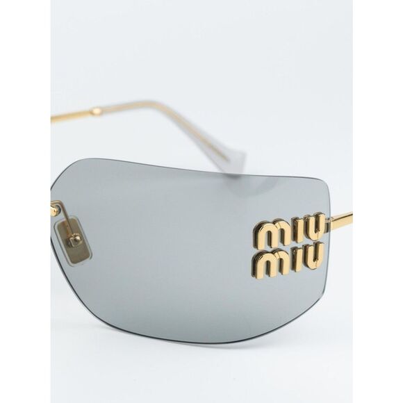 NEW Miu Miu MU54YS 5AK30B Gold Light Grey Wraparound Rimless Women Sunglasses main image 11